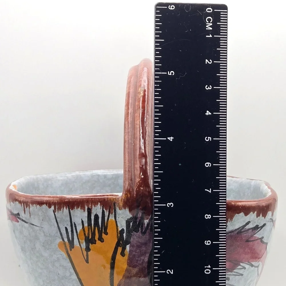 Vintage Italian Ceramic Basket Hand Painted Sunflower‎ Pottery Made in Italy